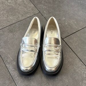 Zara Metallic Silver Loafers